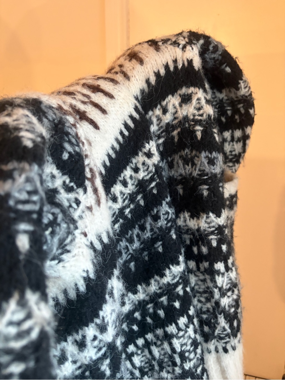 eesome Open-Front Fair Isle Cardigan in Cream, Brown, and Black - Picture 13 of 13